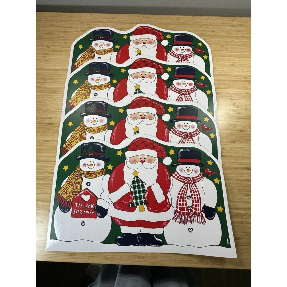 Vtg TRIM-A-HOME Vinyl Placemats Christmas X'Mas Friend Set Of 4 Holidays Decor